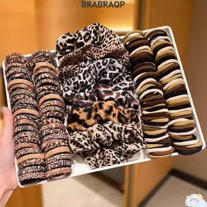 BRBRAA 66 / 116 Cái Giá đỡ đuôi ngựa đàn hồi, Không có đường may Giá đỡ đuôi ngựa có độ đàn hồi cao, Quà tặng Dây cao su in họa tiết da báo dành cho nữ