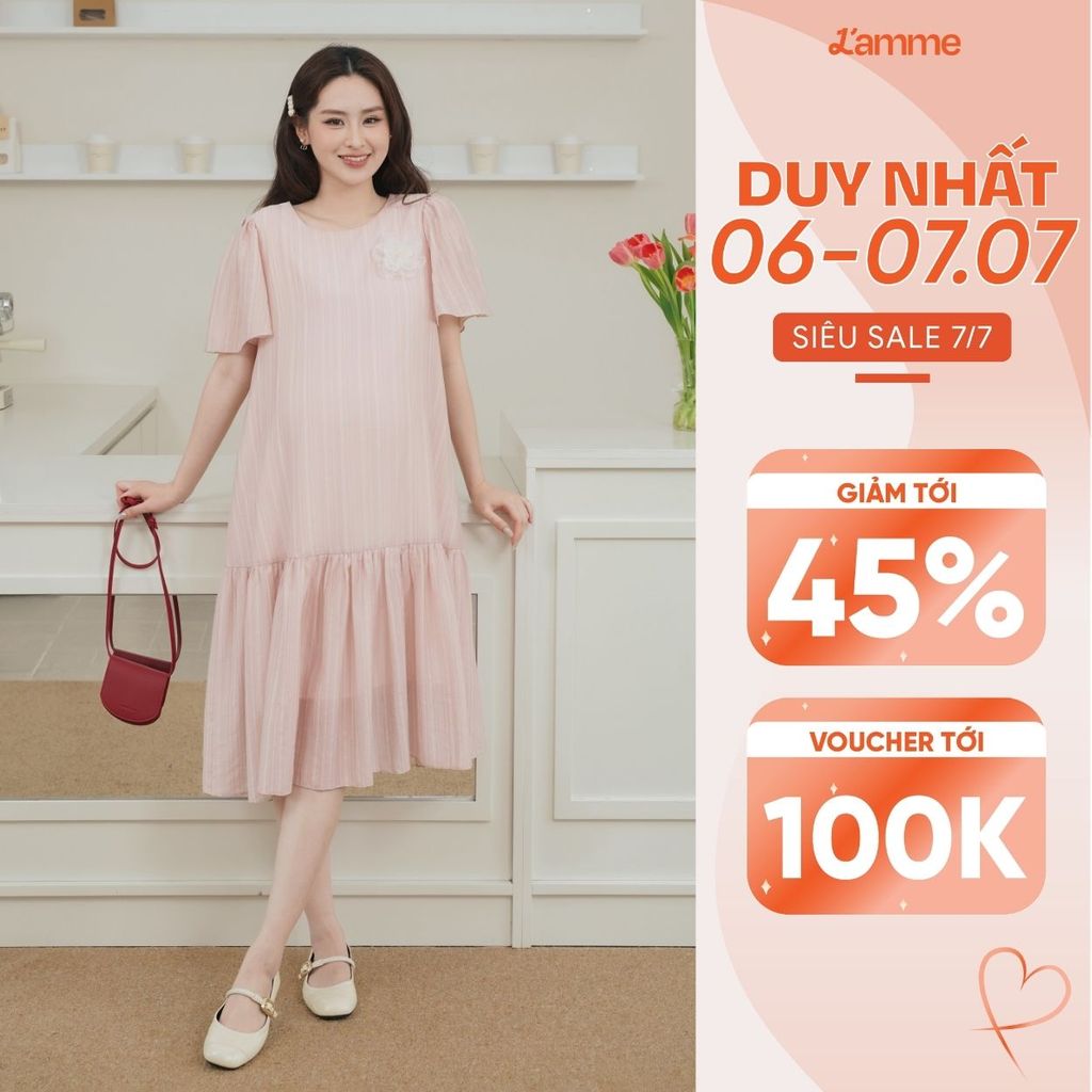 Váy bầu, đầm bầu chất liệu tơ mềm thêu hoa Honey Dress dáng suông phù hợp cho mẹ bầu và sau sinh BY L'AMME