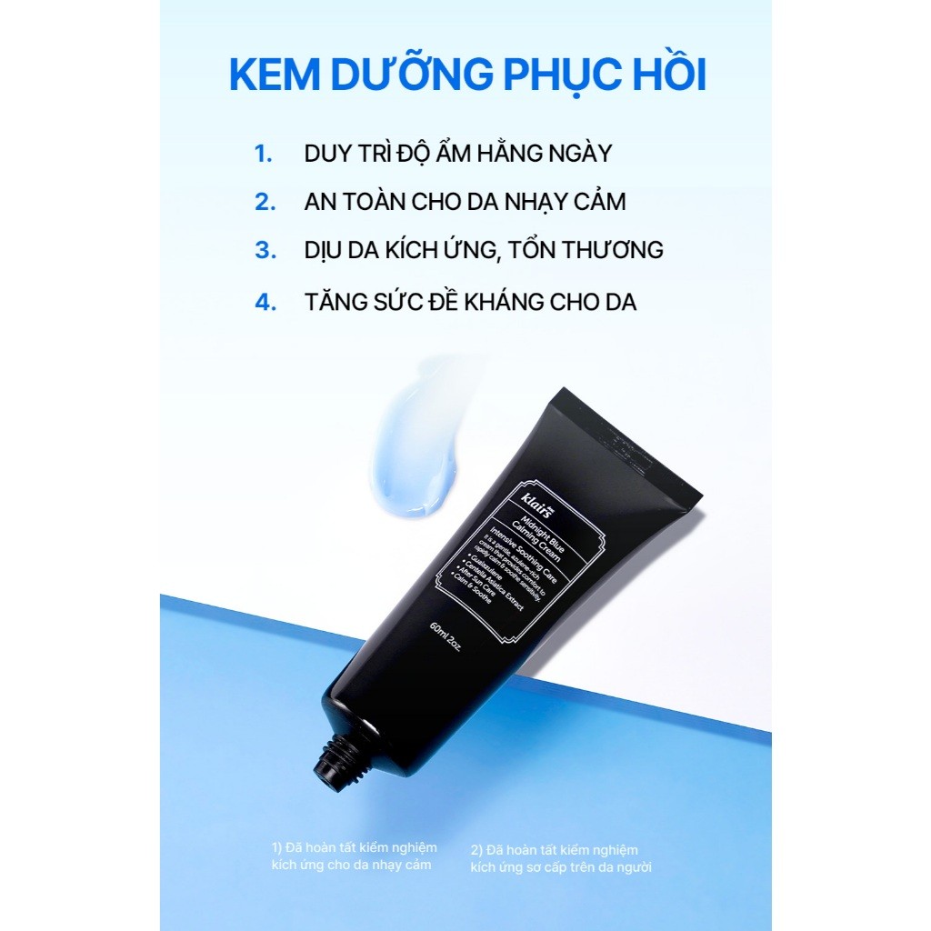 Kem dưỡng da Dear, Klairs Midnight Blue Calming Cream hỗ trợ cấp ẩm và phục hồi cho da 60g [FS]