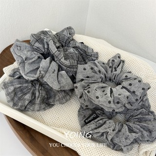 Yoing / Phiên Bản Hàn Quốc Retro Phong Cách Phương Tây Xám Checkered Chấm Bi Vải Scrunchy Dây Buộc Tóc Phụ Kiện Tóc
