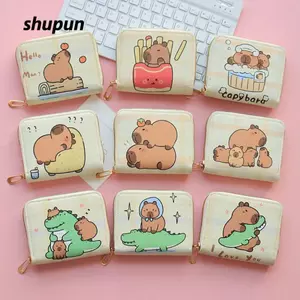 Ví đựng tiền xu SHUPUN, Ví ngắn có dây kéo nhiều khe, Hộp đựng thẻ tín dụng bằng da PU hoạt hình nhỏ di động