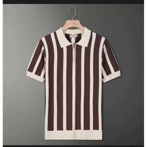 Dạo Phố Thoáng Khí Thường Ngày Dệt Kim Tay Ngắn Phong Cách Anh Slim fit Đơn Giản Chặn Màu Sọc Ve Áo POLO Áo Sơ Mi Nam NLET