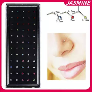 JASMINE 60 Cái / bộ Thép Không Gỉ CZ Pha Lê Hình Chữ L Mũi Vòng Body Piercing Stud JASMINE