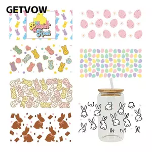 Nhãn dán chuyển GETVOW UV DTF, Sắt trên bọc cốc chịu nhiệt độ cao, Chủ đề Phục sinh chống nước DIY Đề can chuyển cốc Nhãn dán ly 16OZ Ly thủy tinh