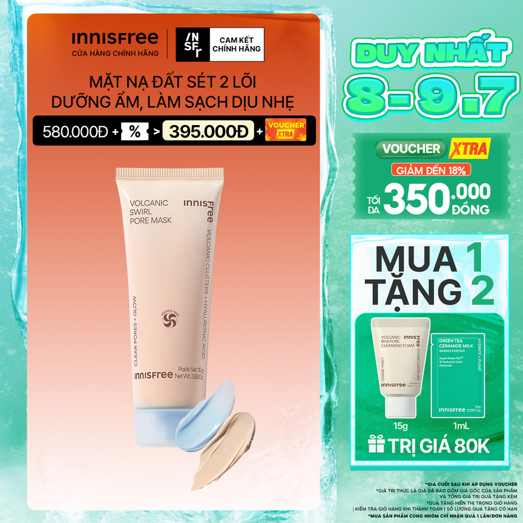 Mặt nạ đất sét lốc xoáy 2 lõi thế hệ mới INNISFREE VOLCANIC SWIRL PORE MASK 110g
