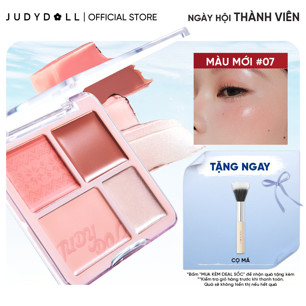 Bảng Phấn Má Hồng & Bắt Sáng 4 Ô JUDYDOLL Blush & Highlight Palette Chất phấn + Má hồng kem Mềm mịn Tiệp da Lâu Trôi 9g