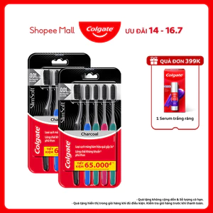 Bộ 10 Bàn chải Colgate SlimSoft Charcoal than hoạt tính kháng khuẩn siêu mềm mảnh