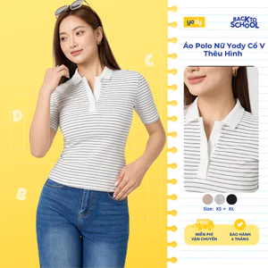 Áo Polo Nữ Yody Kẻ Phối Bo Cổ Slim Fit Co giãn 4 chiều Mềm mại, ôm dáng WCPO26A033