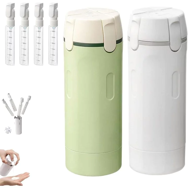 Bình đựng đồ vệ sinh du lịch bốn trong một HIKI, Bộ chai đựng đồ vệ sinh du lịch di động, Dầu gội di động trong suốt, Kem dưỡng da, Hộp đựng dầu xả có tỷ lệ và nhãn (+ Green-2 chiếc