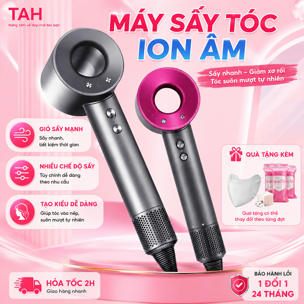 Máy Sấy Tóc Ion Âm Sấy Nhanh Gió Mạnh, Nhiều Chế Độ Sấy, Tạo Kiểu Tóc Dễ Dàng