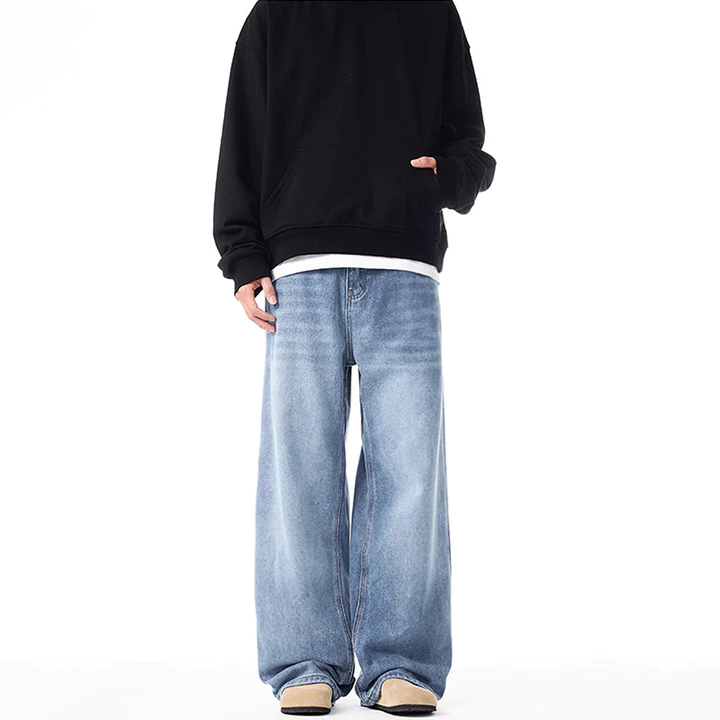 Nam Quần Rời Quần Màu Xanh nhạt Quần Rộng Quần Nam Giặt Quần Jean Denim Quần Thẩm Mỹ Quần Jean Rời Quần Jean Xanh Lo – 3