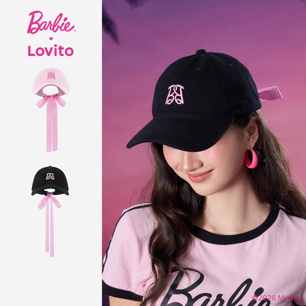 Barbie™ X Lovito Nón Lưỡi Trai Polyester Đen Thêu Họa Tiết LBL5AD041