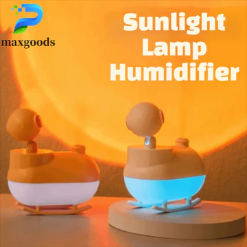 Máy tạo độ ẩm ánh sáng hoàng hôn MAXGOODS, Máy tạo độ ẩm để bàn tắt tiếng di động, Máy tạo độ ẩm Mini gia dụng, Máy tạo độ ẩm Mini im lặng