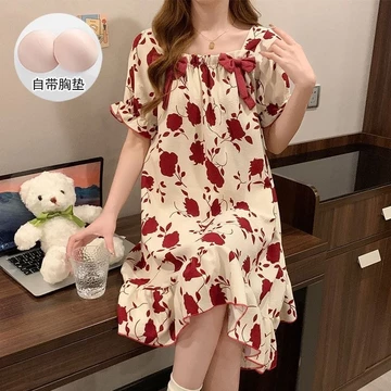 Hàng sẵn có với Tấm lót ngực cố định Váy ngủ nữ, Bộ đồ ngủ có dây buộc tóc Bộ đồ ngủ nữ Bộ đồ ngủ Bộ đồ ngủ nữ Ice Silk