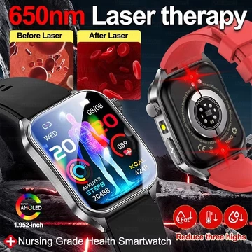 2026 Mới 650nm Trị Liệu Bằng Laser Mỡ Máu Axit Uric Huyết Áp Đồng Hồ Thông Minh ECG + PPG Đồng Hồ Thông Minh Theo Dõi Sức Khỏe Chính Xác Cho Nam
