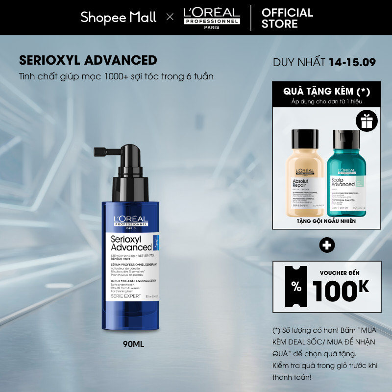 Tinh chất xịt tăng mật độ làm dày tóc chuyên nghiệp L'Oréal Professionnel Serioxyl Advanced 90ml - Dành cho tóc thưa