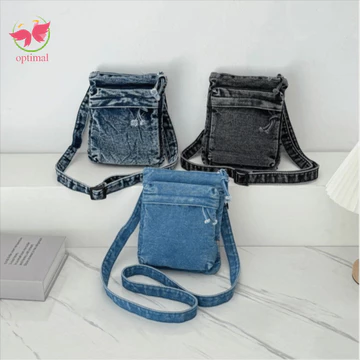 Túi đeo vai Denim giới hạn OPTIMAL, Dây đeo có thể điều chỉnh Túi đeo chéo vải dung tích lớn, Túi đeo chéo nhiều túi phong cách Y2K cổ điển Túi đeo chéo du lịch