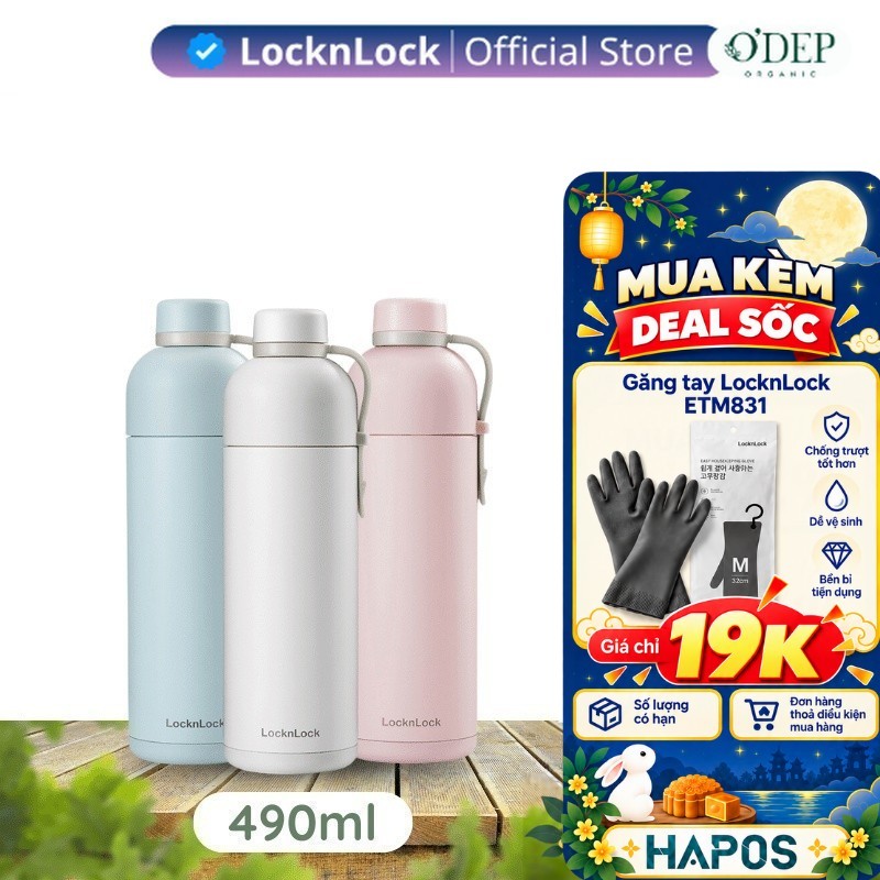 Bình giữ nhiệt LocknLock 490ml Chính hãng màu Pastel hiện đại, có quai xách, giữ nhiệt lâu LHC4267 - Hapos Mall