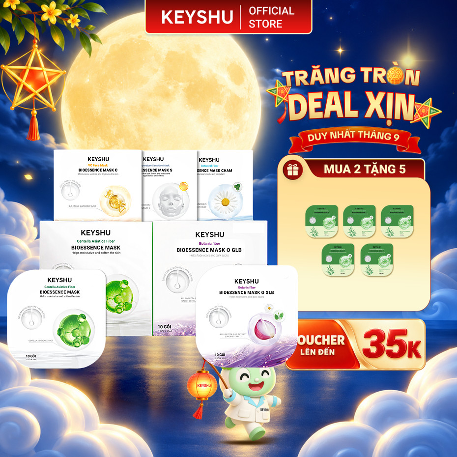 [DUY NHẤT THÁNG 9] Combo 2 Hộp Mặt Nạ KEYSHU 10 Miếng 30ML Dưỡng Ẩm, Làm Sáng Da, Hỗ Trợ Ngăn Ngừa Lão Hóa
