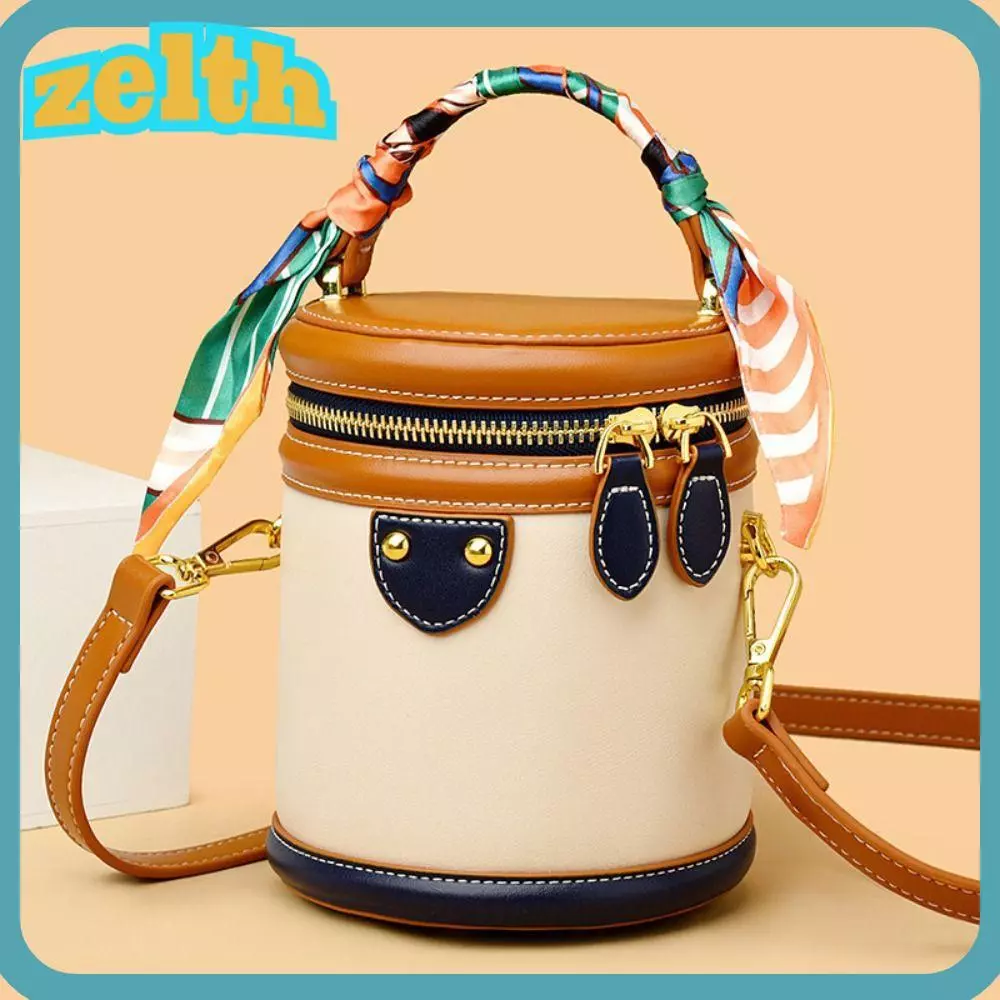 Túi đeo chéo ZELLH Bucket, Túi xách hình tròn hình tròn phong cách đeo chéo, Thiết kế xi lanh kiểu xô sành điệu dành cho nữ Túi nhỏ hàng ngày