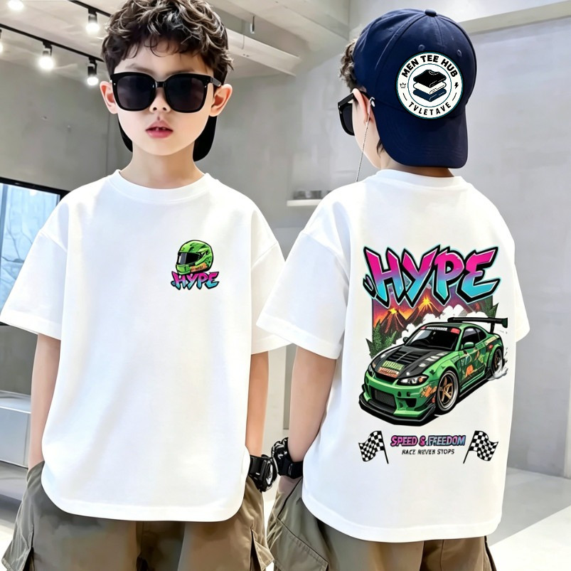 24H ship / Race Never Stop Boys Áo thun ngắn tay in hình hoạt hình / Vải làm mát trở lại mùa đi học / 100-XXXL