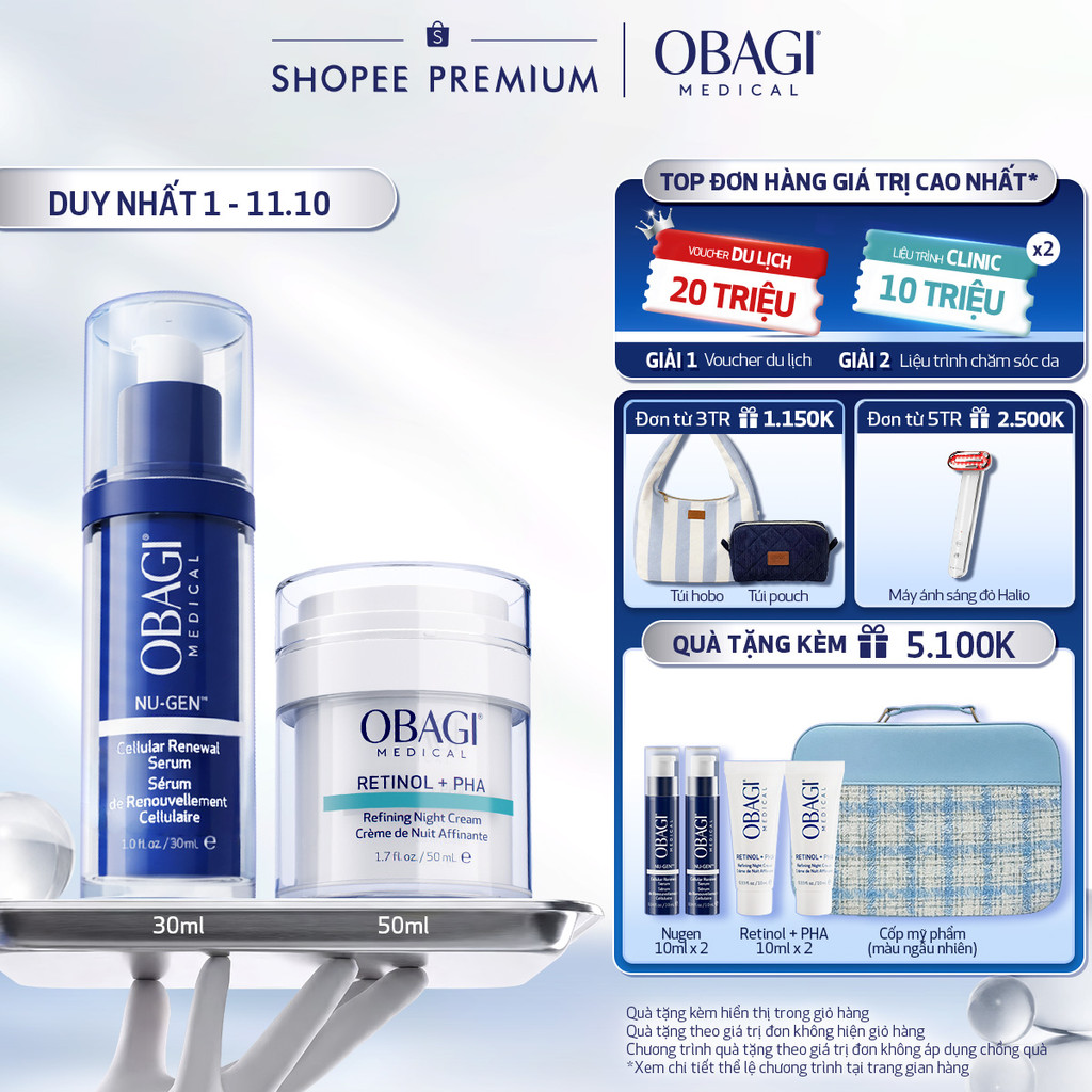 Combo Serum Kích Hoạt Năng Lượng Tế Bào Obagi Nugen 30ml & Kem Dưỡng Đêm Obagi Retinol + PHA 50ml
