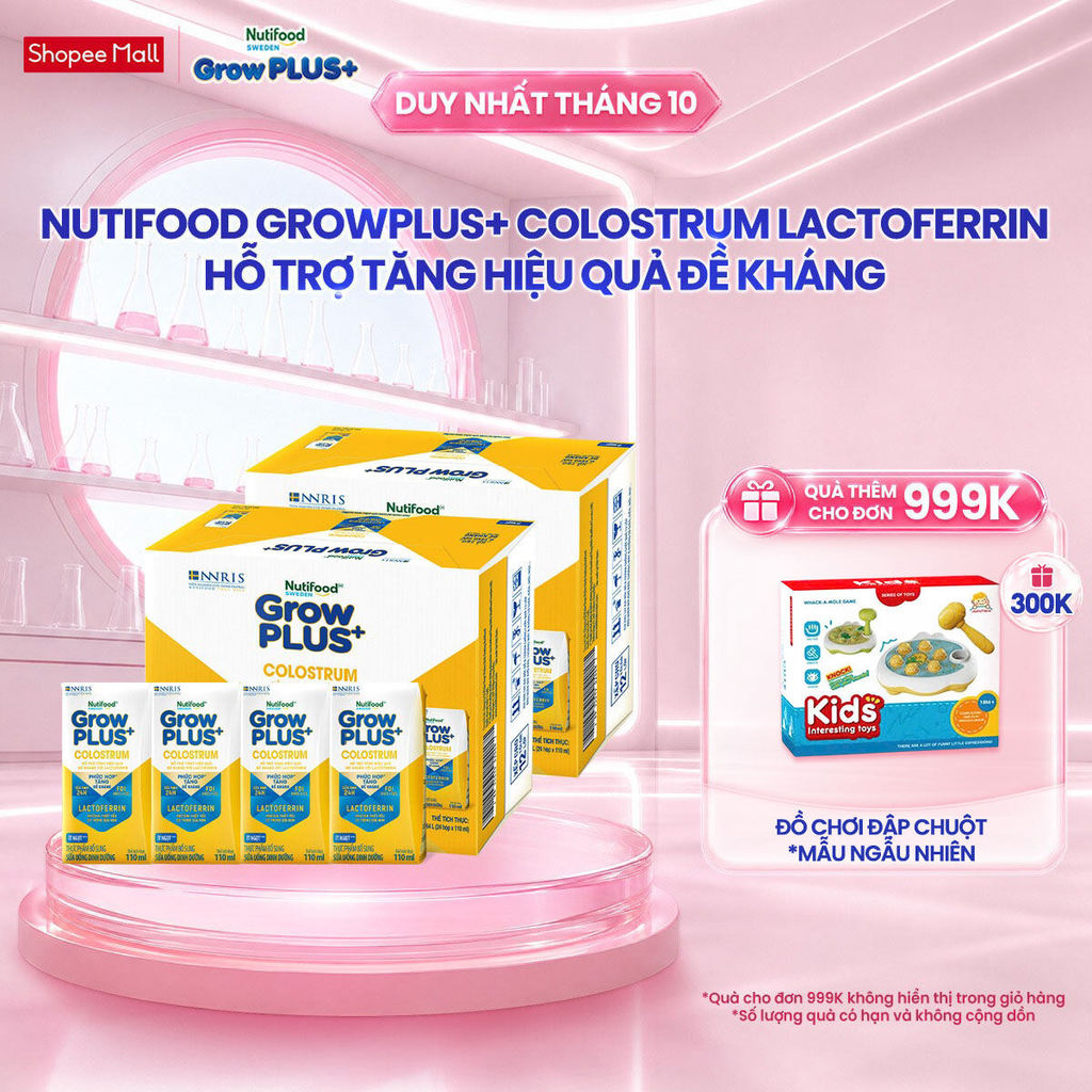 Combo 2 Thùng 24 hộp Sữa bột pha sẵn Nutifood Sweden GrowPLUS+ Colostrum Lactoferrin 110ml