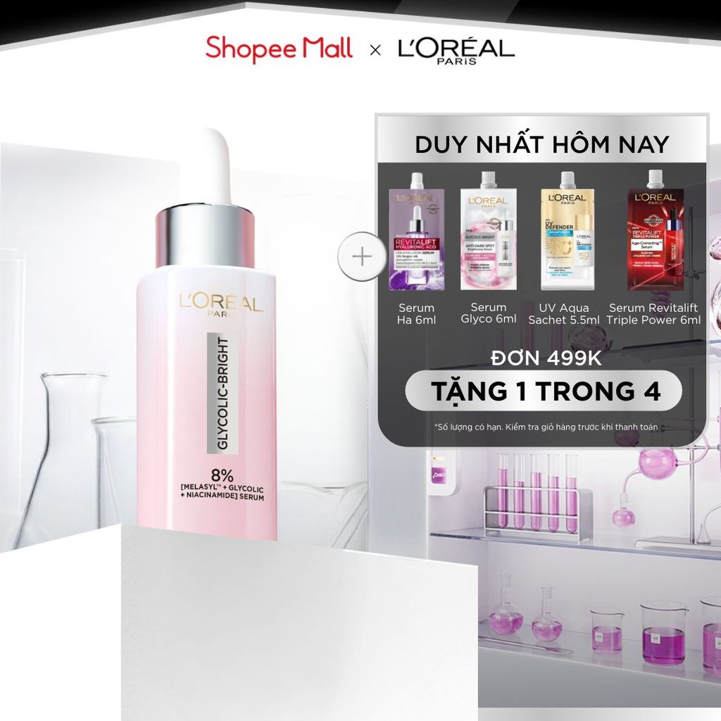 Serum Glycolic Melasyl 8% [Melasyl+Glycolic+Niacinamide] dưỡng sáng da, mờ thâm mụn & nám Loreal Paris 30ml