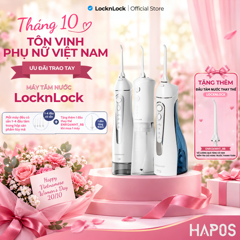 Máy tăm nước không dây LocknLock ENR166GRY ENR154WHT ENR156BLU Kèm đầu thay, Chính hãng - HAPOS LOF