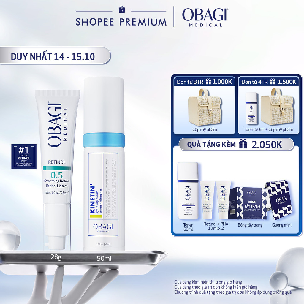 [PHIÊN BẢN MỚI] Bộ đôi Kem Dưỡng Đêm Obagi Retinol 0.5 (28g) và Kem dưỡng Clinical Kinetin+ Hydrating Cream 50ml