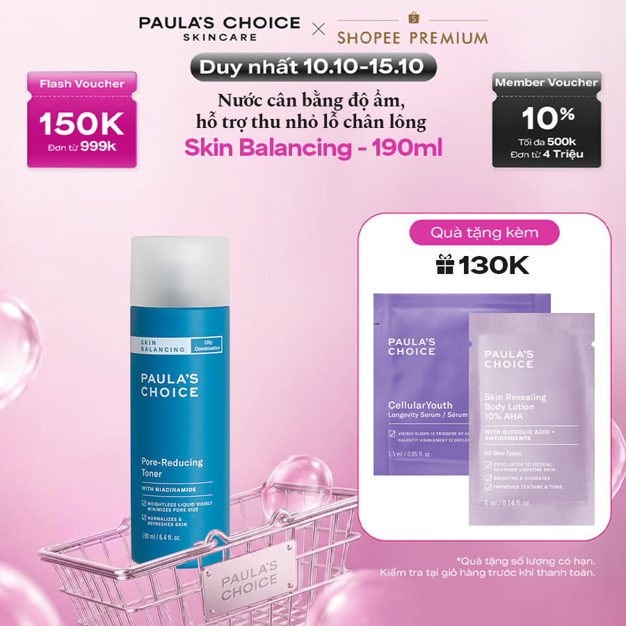 Nước cân bằng độ ẩm và thu nhỏ lỗ chân lông Paula's Choice Skin Balancing Pore-Reducing Toner 190ml 1350