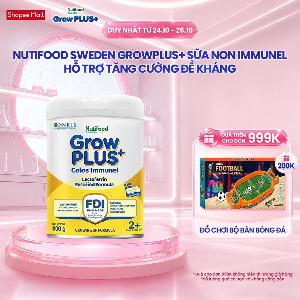 Sữa Bột Nutifood Sweden GrowPLUS+ Sữa Non Immunel trên 2 tuổi lon 800 g (Bao bì tuỳ lô hàng)