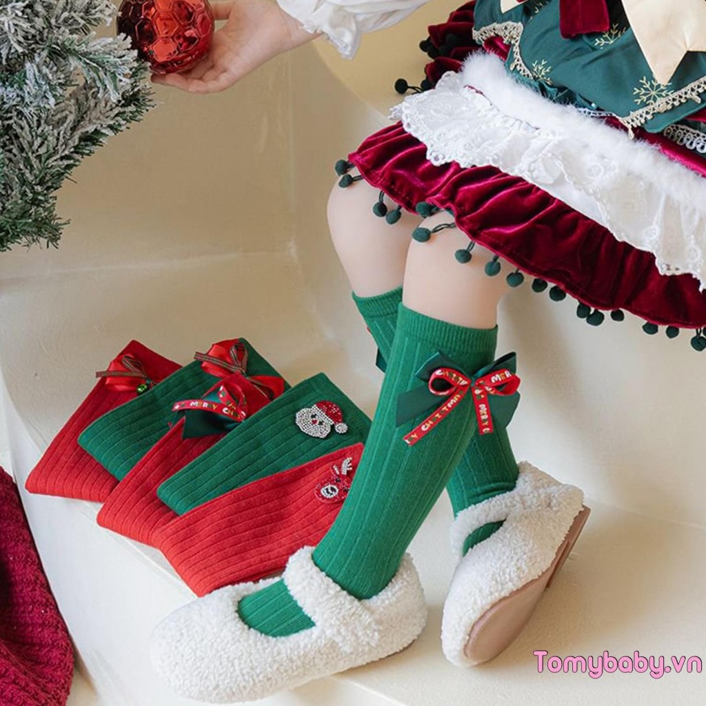 Giáng Sinh Trẻ Em Đầu Gối Cao Tất Ngày Lễ Hoạt Hình Ông Già Noel Họa Tiết Thời Trang Thoải Mái Tất Cho Bé Gái