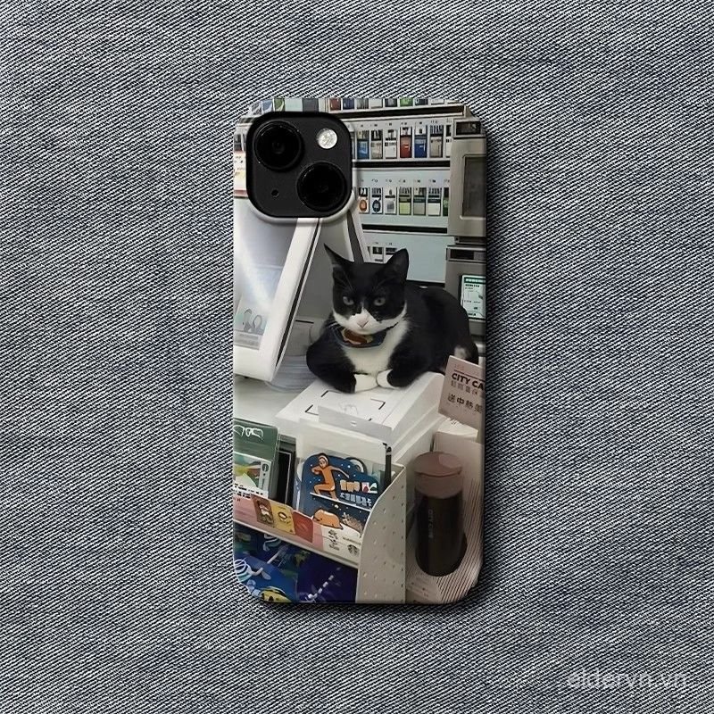 Ốp Điện Thoại Cat Salesman QYJS Thích Hợp Cho IPhone 17 16 15 14 13 ProMax 7 8 plus X XS XR XSMAX 11 12 PRO 14 15 PLUS 17 AIR Film Vỏ Cứng Hợp Thời Trang Dễ Thương XXER