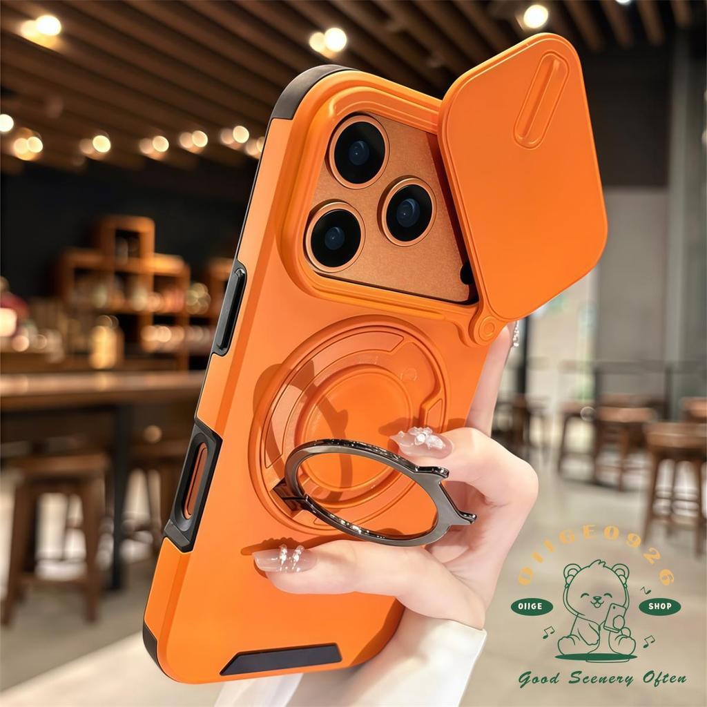 【 Ốp lưng iPhone17 】 màu cam Giá đỡ vòng xoay chống rơi Vỏ điện thoại iphone17 Pro Max 16 15 14 13 12 11 cho vỏ iPhone Vỏ mềm silicon TPU + PC chống sốc