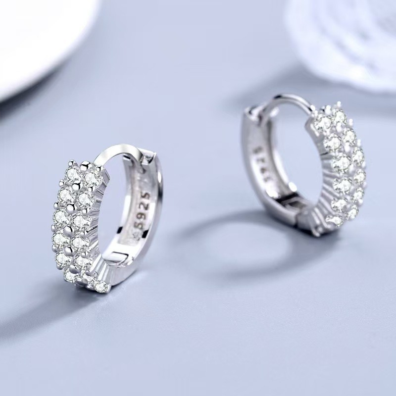 Bông tai hai hàng bạc S925 phong cách đơn giản, thời trang