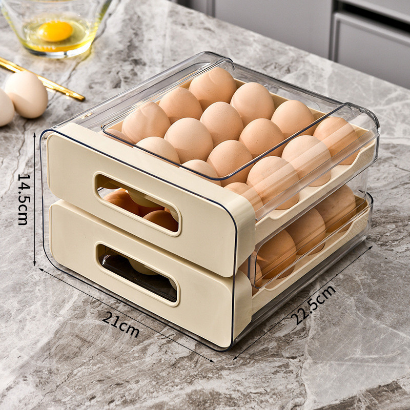Hộp Khay Đựng Trứng 2 Tầng Xếp Chồng Tiện Lợi, Khay Bảo Quản Trứng Tủ Lạnh 32 Ô Nắp Đậy Chống Bụi