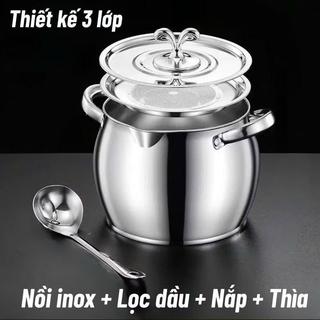 ￼Âu mỡ tròn inox 304 không gỉ có nắp đậy size 1 lít và 3 lít, inox có tay cầm đựng thức ăn, tích trữ dầu mỡ đa năng