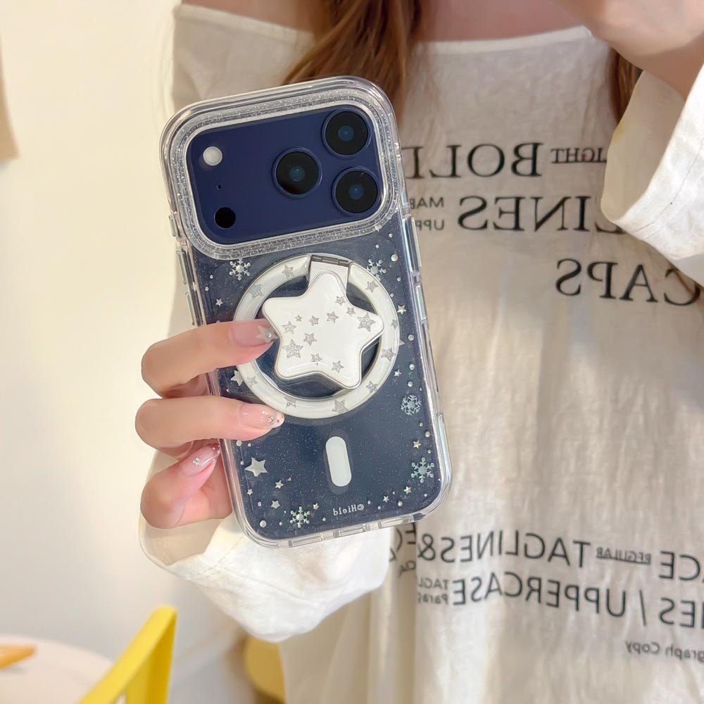 Vỏ cứng trong suốt Tương thích với iPhone 13 14 14Pro 14ProMax 15 15Pro 15ProMax 16 16Pro 16ProMax 17 17Pro 17ProMax Stars Vỏ nam châm họa tiết bông tuyết