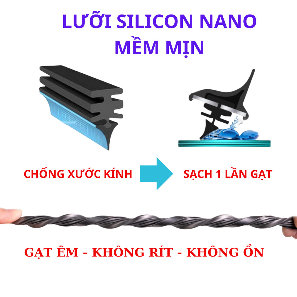 Gạt Mưa FADIL Các Dòng Ô Tô Xe VINFAST, VF3, VF5, VF6 , VF7, VF8, VF9, VFe34. HERIO, LIMO GREEN SIlicon Nano Gạt Sạch Êm