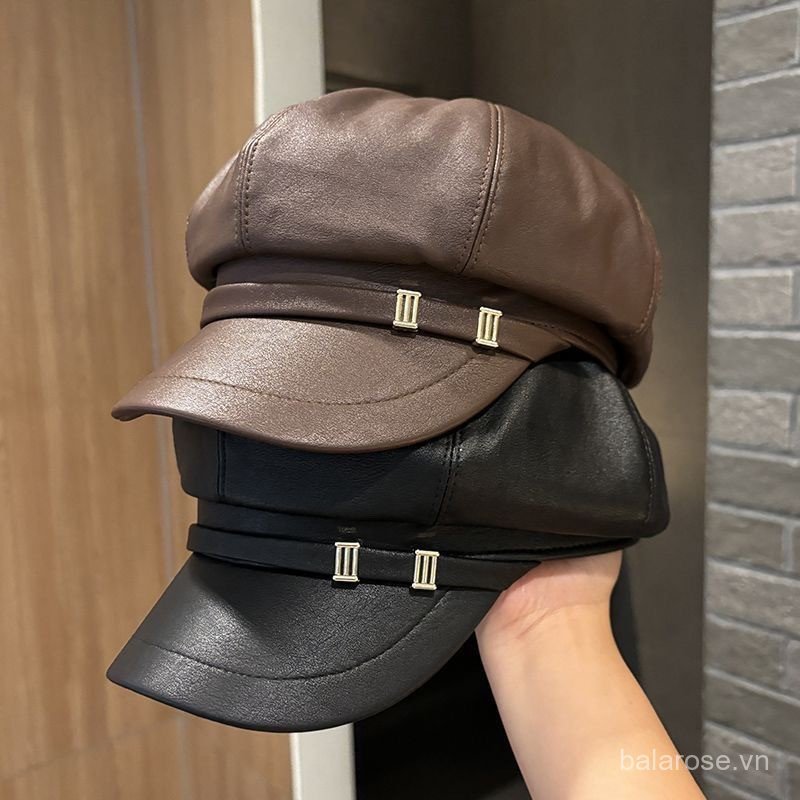 Mũ hình bát giác cổ điển dành cho nữ mũ newsboy làm từ da và mũ lưỡi trai đa năng phong cách họa sĩ