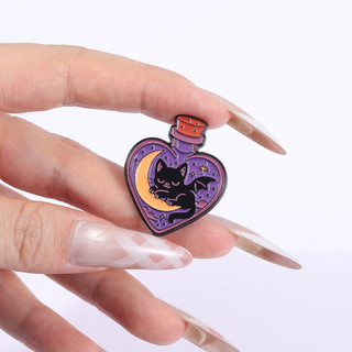 Huy hiệu mèo phù thủy màu tím gothic, sáng tạo, dễ thương - Phụ kiện thời trang cho ba lô và quần áo
