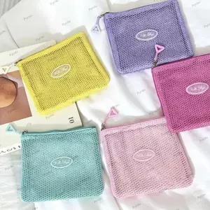 Túi đựng trang điểm PYCOU, Hộp đựng mỹ phẩm đóng cửa dây kéo bằng lưới, Dung tích lớn Màu kẹo nhẹ Ví đựng tiền xu Lưu trữ trang điểm hàng ngày