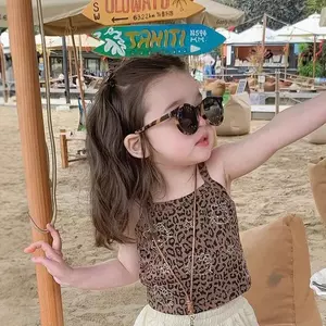 Trẻ em (90-130) Áo Vest kim cương nóng hoạt hình mùa hè Phong cách mới in họa tiết da báo thời trang ngọt ngào cay ngắn