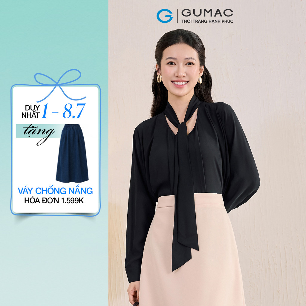 Áo Sơ Mi Nữ GUMAC Form Suông Thoải Mái Kiểu Xếp Ly Vai Tinh Tế Tôn Dáng  AF11037
