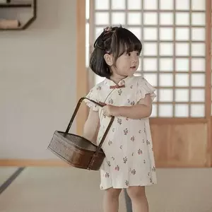 Đầm sườn xám phong cách mới mùa hè cho bé gái (90-140) Đầm công chúa phong cách phương Tây phong cách Trung Quốc