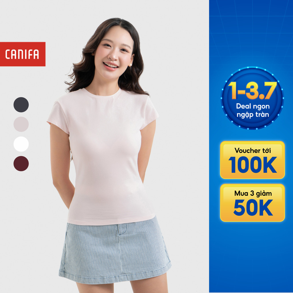 Áo phông nữ CANIFA áo thun dáng ôm vừa chất cotton pha co giãn mềm mại chuẩn OEKO-TEX 6TS26S007