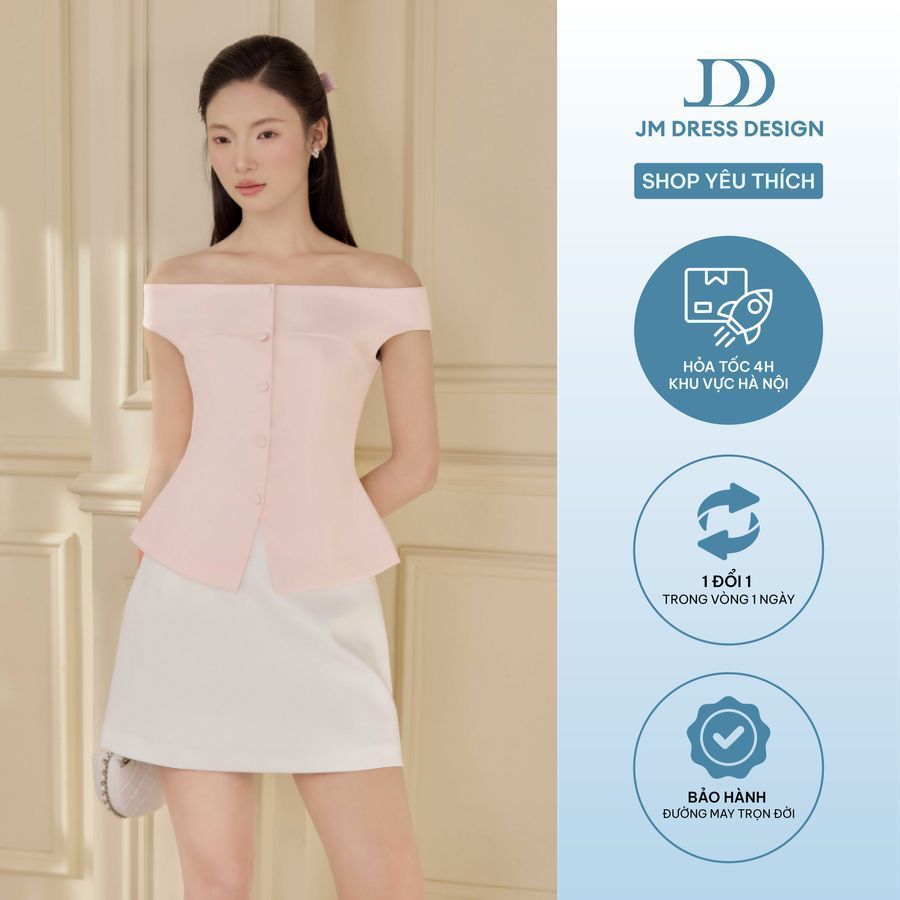 Áo Kiểu Trễ Vai 1 Hàng Cúc 2T01.2601, Áo Trễ Vai Ôm Eo Xoè Hông Che Khuyết Điểm, Áo Kiểu Phong Cách Thanh Lịch By JM