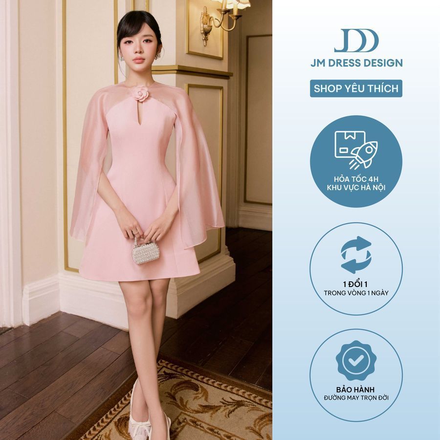 Đầm Party Cổ Yếm Chân Đổ 1P06.2605 Đầm Dự Tiệc Đính Hoa 3D, Đầm Tiểu Thư Sang Trọng Xòe Chữ A, Váy Tiệc Cưới, Sự Kiện JM