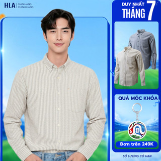 [GIÁ SỐC] Áo Sơ Mi Nam HLA Dài Tay Vải Poplin Nhún Họa Tiết Sọc, Mềm Mịn, Thoáng Mát
